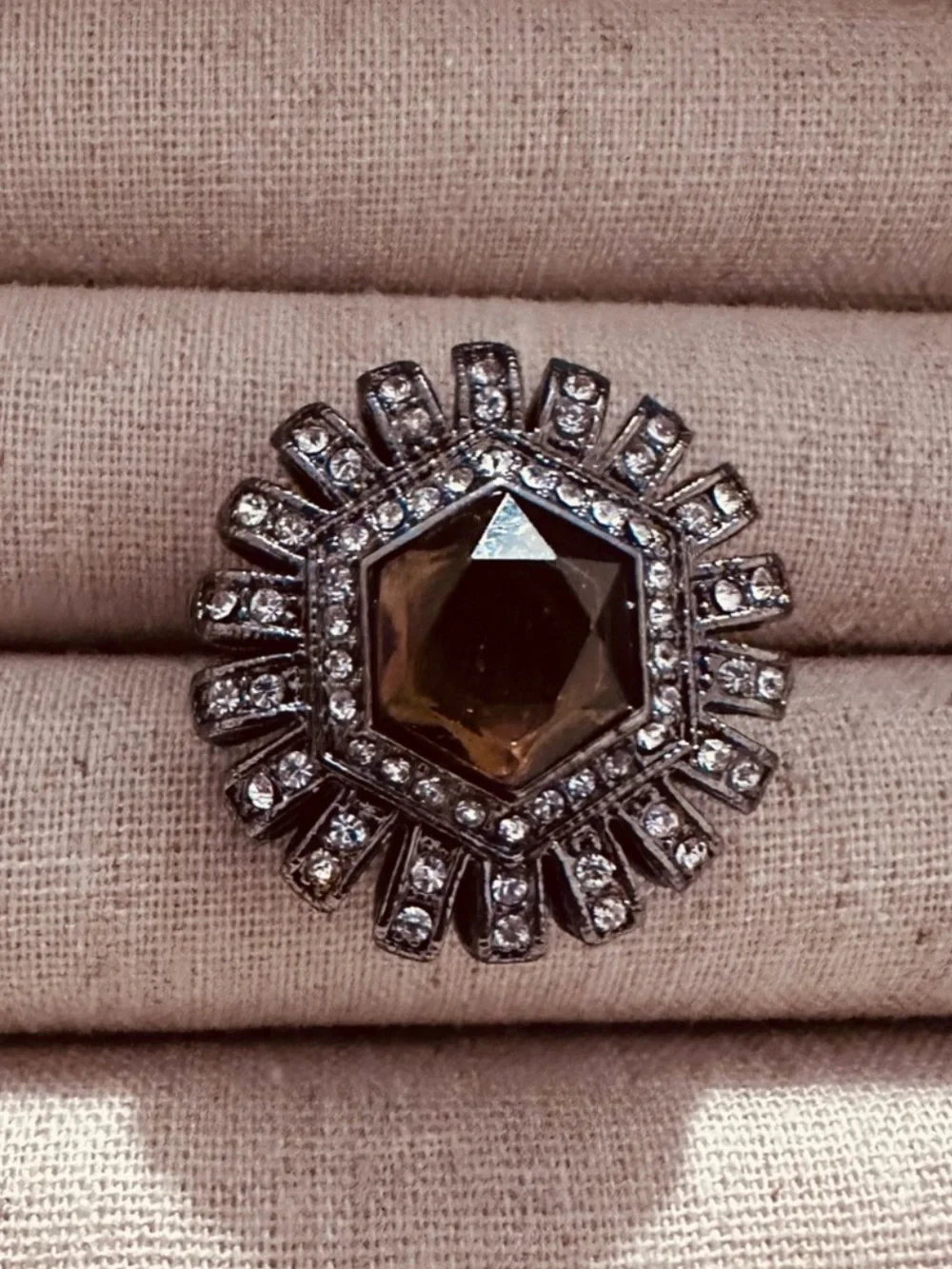 BCBG | Ring | Faux Smoky Quartz Hematite Crystal
